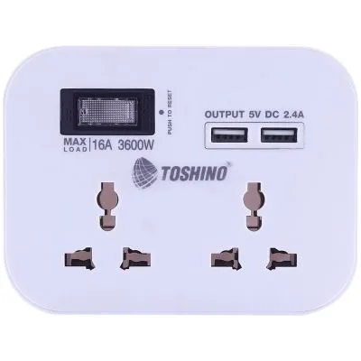 Toshino โตชิโน ปลั๊กแปลง 2 ช่อง 2 USB มีสวิตช์ 3600W รุ่น PU-16A