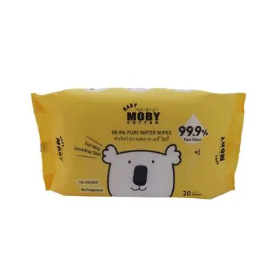 Moby Pure Water Wipe, Wet Tissue, 99.9% Water Formula, Large, Soft And Thick Sheet For 1 Delicate Skin, 20 Packs, 6 Packs