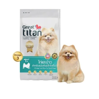 Great Titan รสไก่และข้าว อาหารเม็ดเกรดพรีเมี่ยม สำหรับสุนัขสายพันธ์เล็ก อายุ 1 ปีขึ้นไป Greatestpetshop ขนาด 1 kg