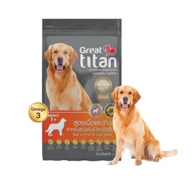 Great titan รสเนื้อและข้าว อาหารเม็ดเกรดพรีเมี่ยมสำหรับสุนัขพันธ์ใหญ่ Greatestpetshop 3 kg